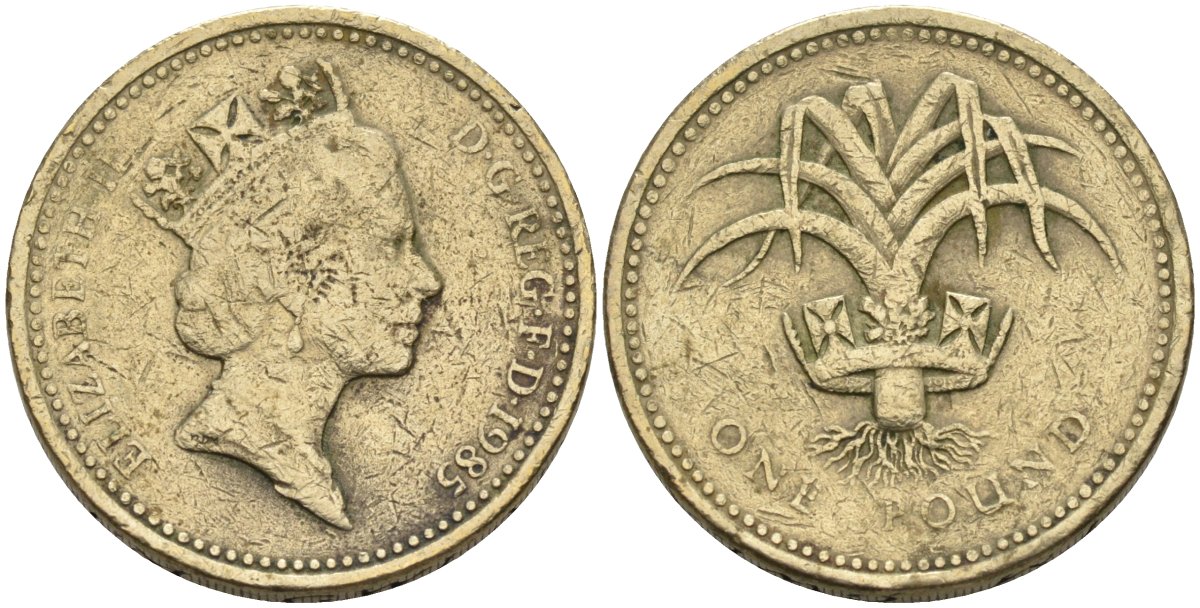 Великобритания 1 фунт 1985 Елизавета II (1952-2022) KM 941, Spink 4331 никель латунь 81-1016