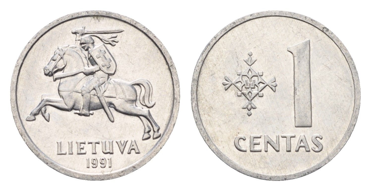 Литва 1 цент (сент) 1991 год-тип KM 85 алюминий aUNC 4689-1031