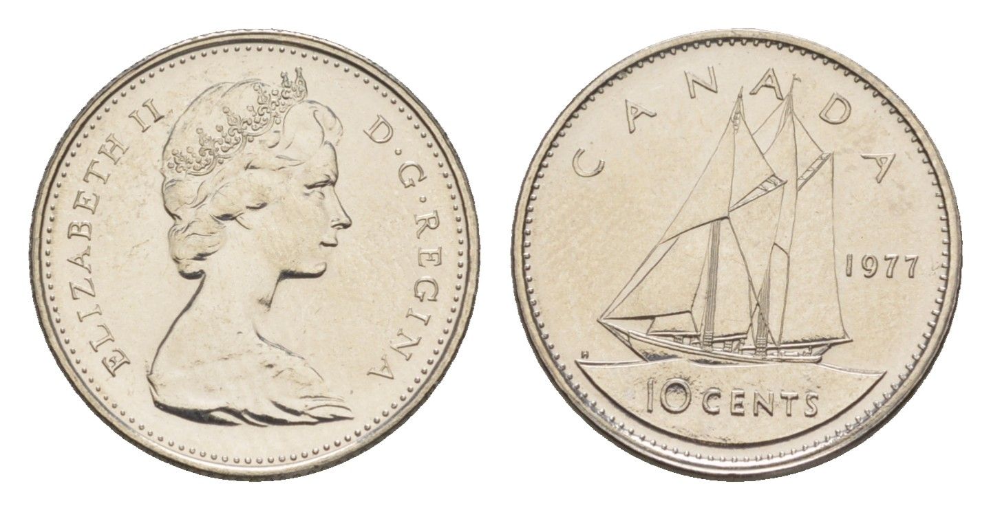 Канада 10 центов 1977 Елизавета II (1952-2022), парусник KM 77 никель PROOF-LIKE (BU) 4630-965