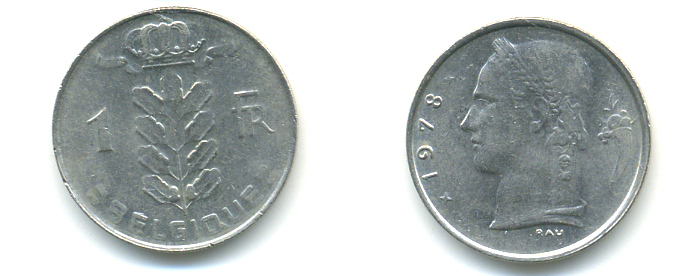 БЕЛЬГИЯ 1 ФРАНК 1978 BELGIQUE KM 142.1 медно-никель 86-1337