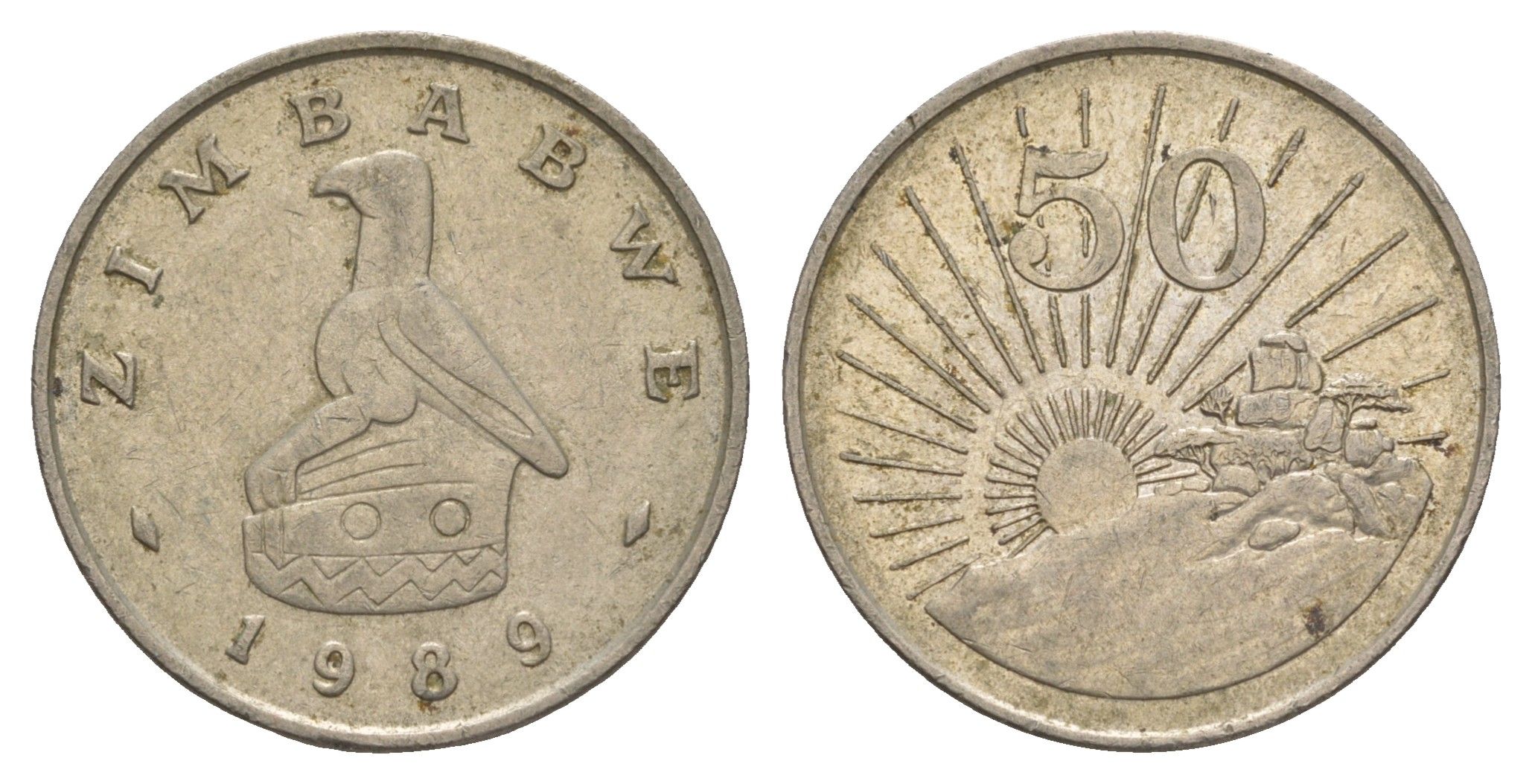 Зимбабве 50 центов 1989 восходящие солнце KM 5 медно-никель 4656-744