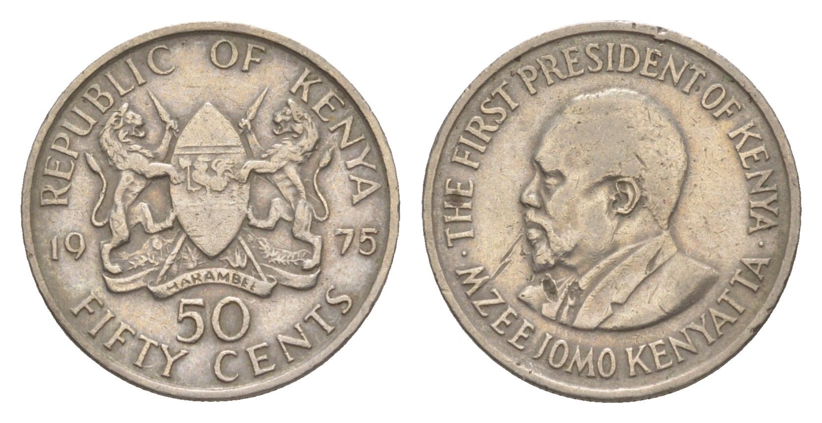 Кения 50 центов 1975 Джомо Кениата KM 13 медно-никель 4647-1215