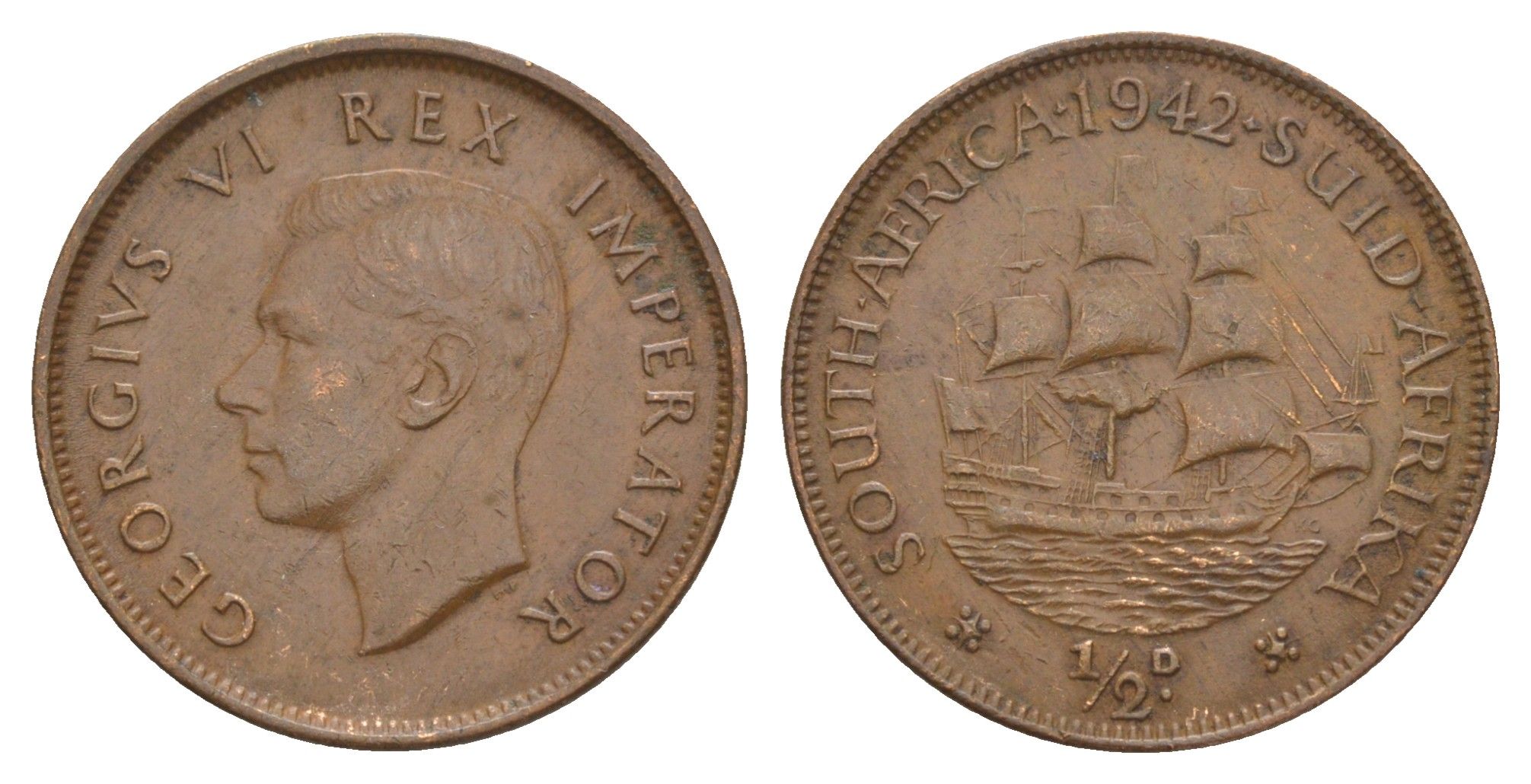 ЮАР 1/2 пенни 1942 KM 24 бронза 4637-351