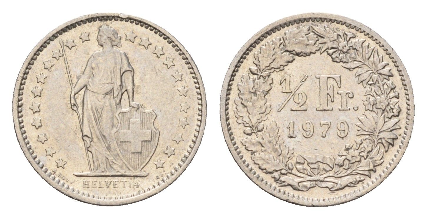 Швейцария 1/2 франка 1979 KM 23a медно-никель 187-559