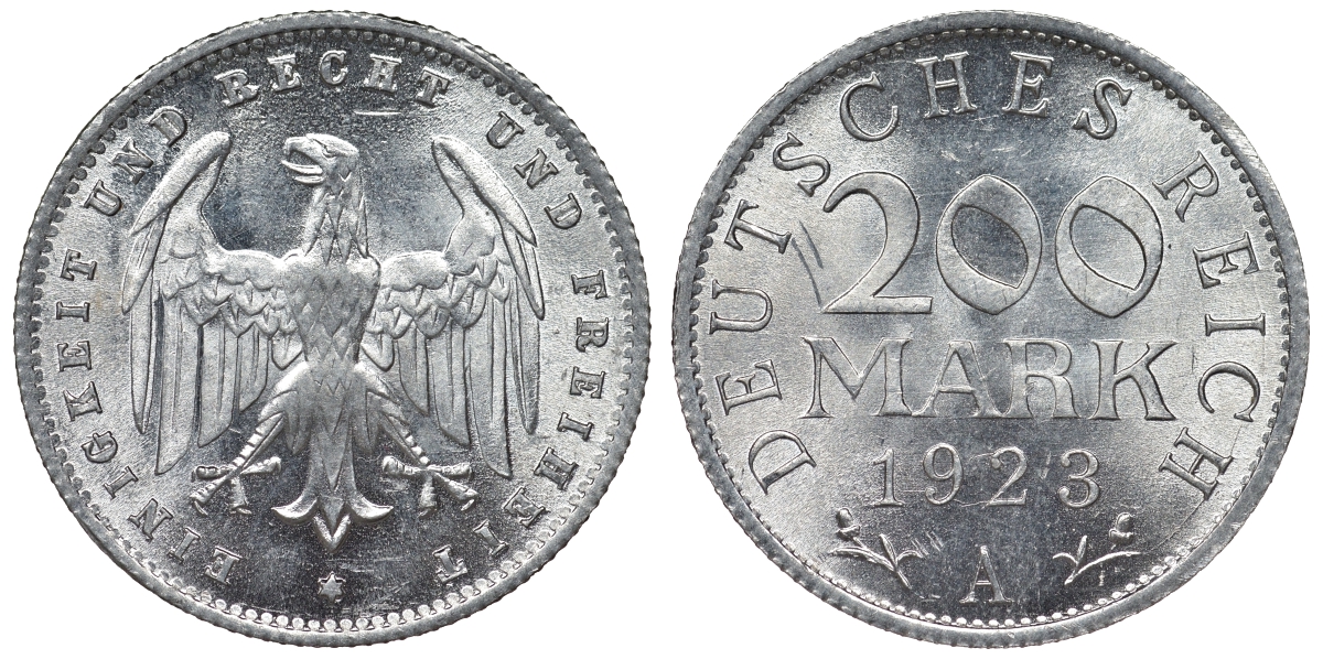Германия 200 марок 1923 A KM 35, J. 304, Weege 22 алюминий 4121-1227