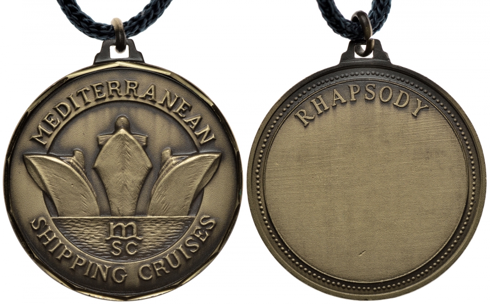 Франция сувенирная медаль ND участнику круиза Средиземноморская рапсодия (80-е, 90-е), диаметр 42 мм., вес 27,36 г., со шнурком для носки бронза 4-5-3-12
