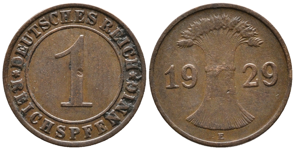 ГЕРМАНИЯ 1 РЕЙХСПФЕННИГ 1929 E KM 37, J. 313 бронза 39-1034