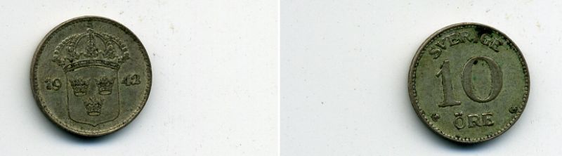 ШВЕЦИЯ 10 ЭРЕ 1942 серебро 35-135