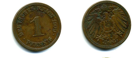 ГЕРМАНИЯ 1 ПФЕННИГ 1900 F KM 10, J. 10 медь 35-129