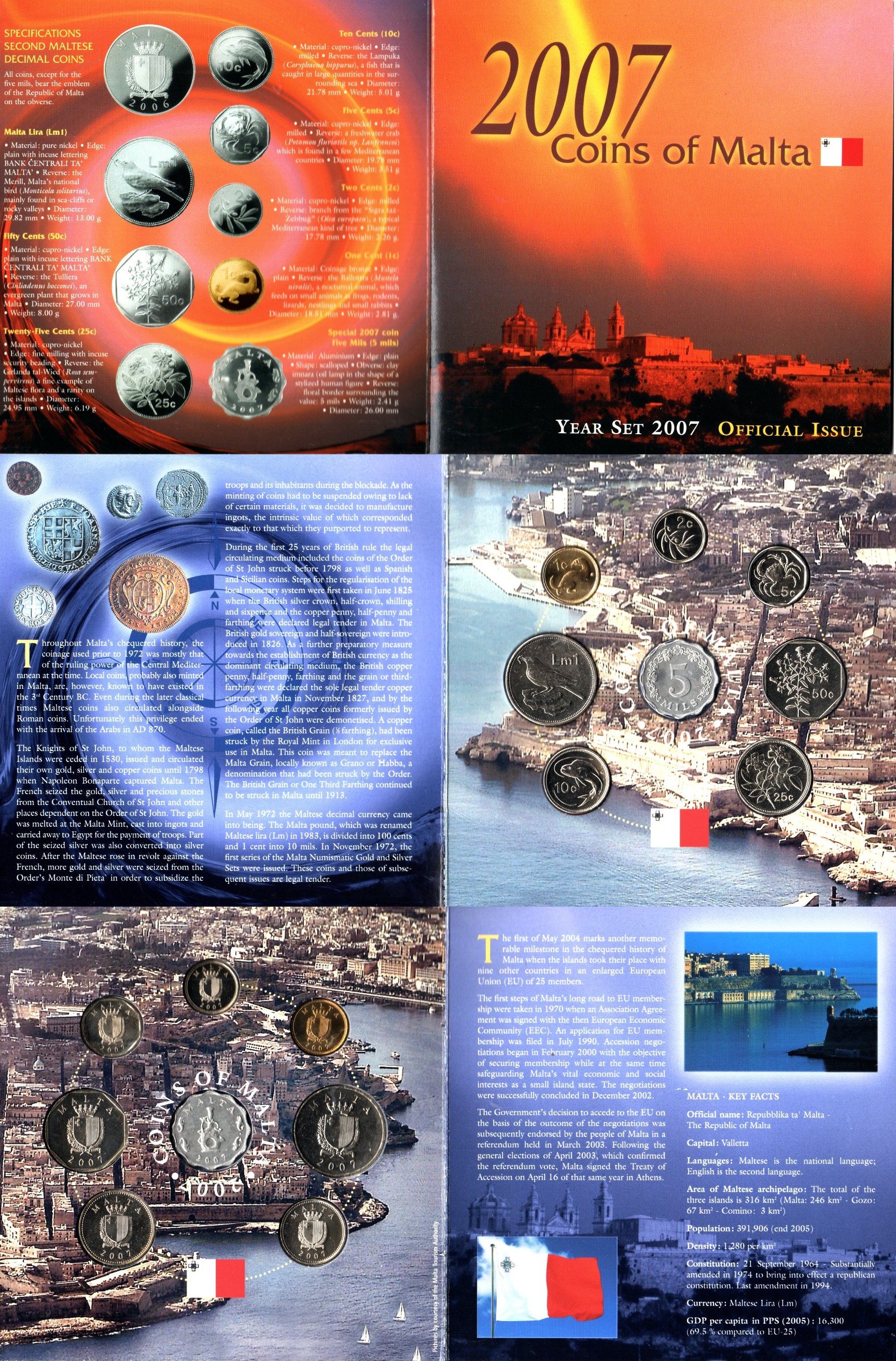 Мальта набор из 8 монет (5 милей; 1, 2, 5, 10, 25 и 50 центов; 1 лира) 2007 в оригинальной упаковке KM MS28 (7, 93, 94, 95, 96, 97, 98 и 99) BU 8-2-05-49