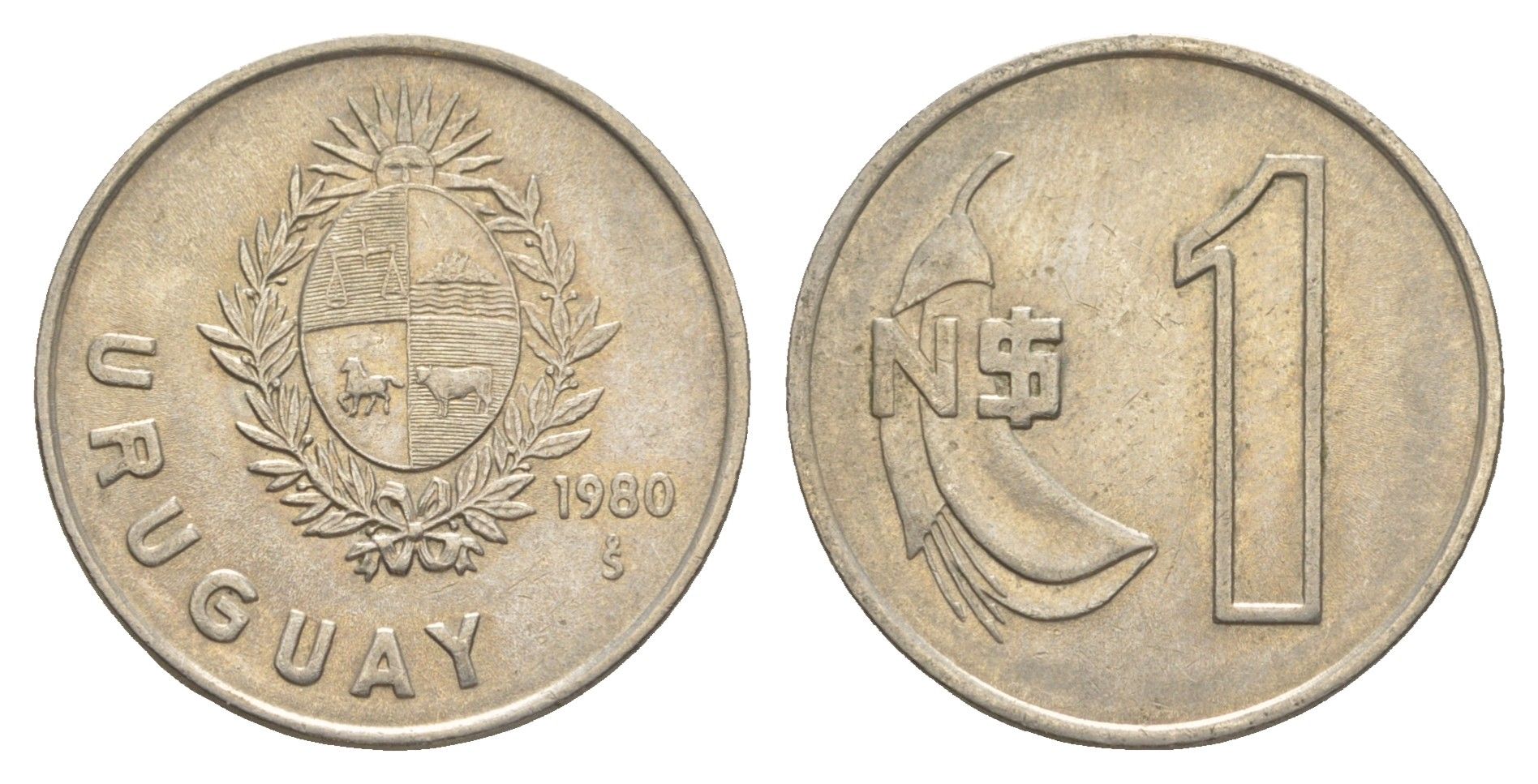 Уругвай 1 песо 1980 KM 74 медно-никель 4637-1241