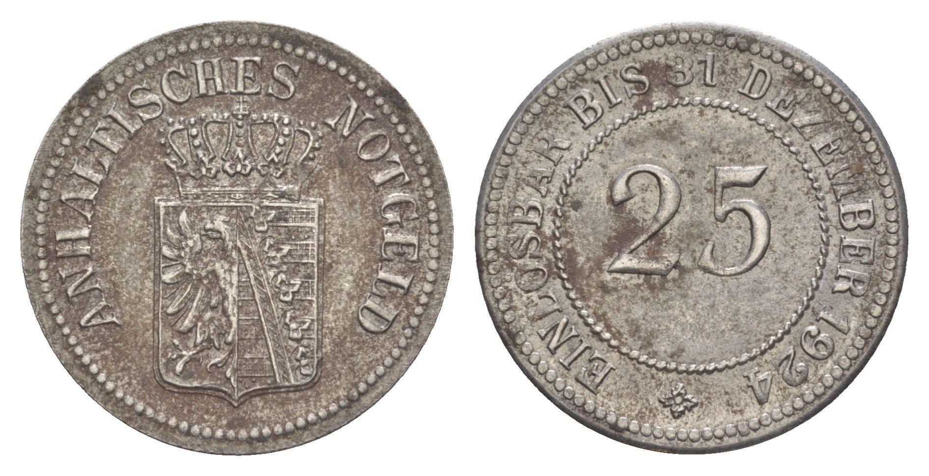 Анхальт 25 пфеннигов 1919-1924 Funck 16.1, Men05 567.1, Men18 780.1 железо 4582-825