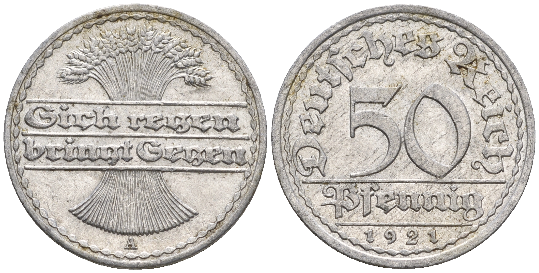 Германия 50 пфеннигов 1921 A KM 27, J. 301 алюминий 60-1122