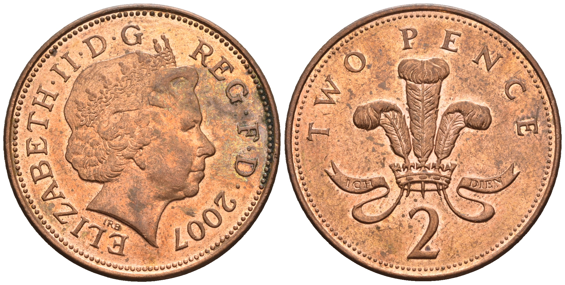 Великобритания 2 пенса 2007 Елизавета II (1952-2022) KM 987, Spink 4690 (C5) сталь плакированная медью 177-754