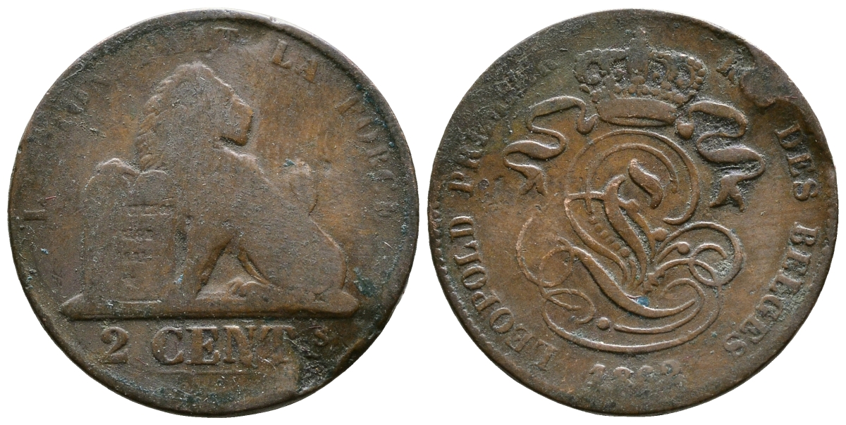 БЕЛЬГИЯ 2 САНТИМА 1862 BELGES KM 4.2 медь 4379-613