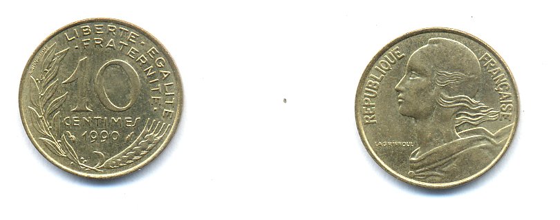 ФРАНЦИЯ 10 САНТИМОВ 1990 ТИП MARIANNE KM 929 медь алюминий никель 4379-943
