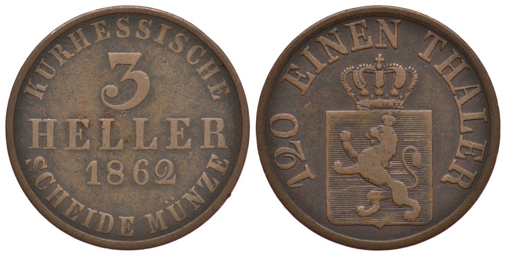 Гессен-Кассель 3 геллера 1862 KM 612 медь 186-553