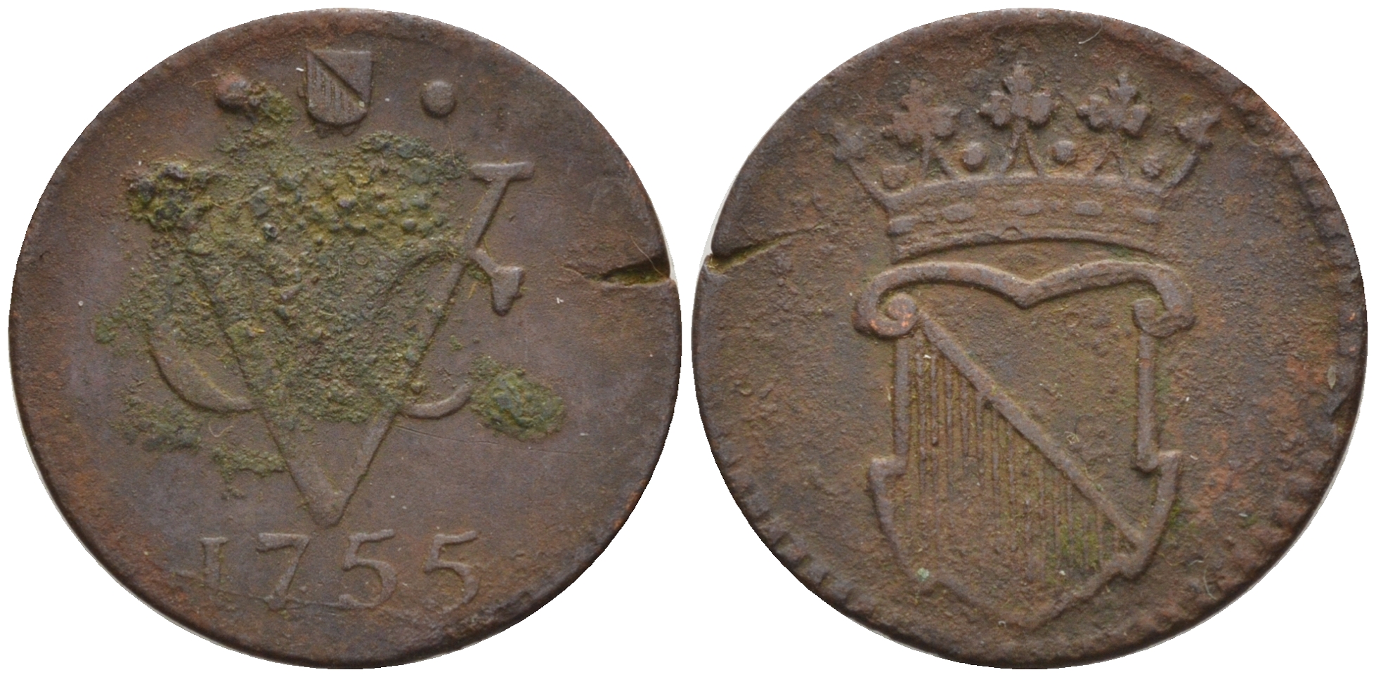 Нидерланды, Утрехт 1/2 дуит 1755   медь 4115-231
