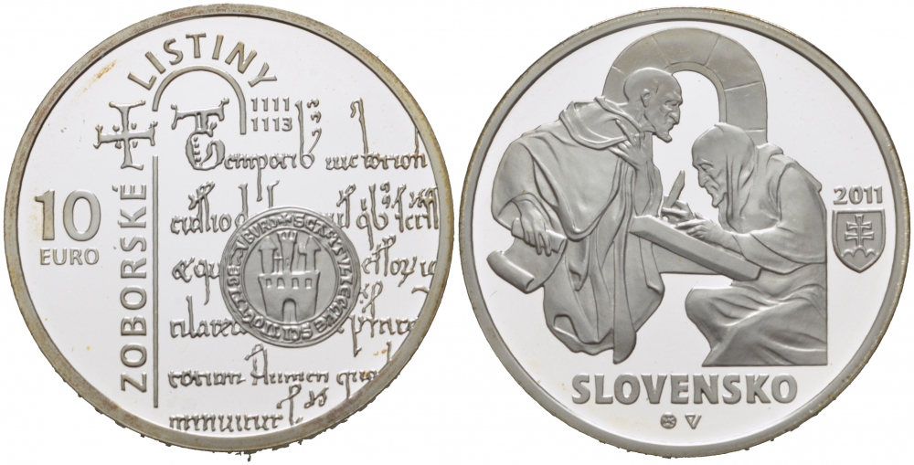 Словакия 10 евро 2011 900 лет основанию Зоборского Аббатства KM 115 серебро PROOF 11-099-12
