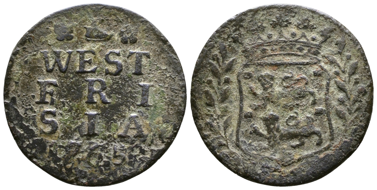 НИДЕРЛАНДЫ ЗАПАДНАЯ ФРИЗИЯ 1 ДУИТ 1765 KM 125 медь 84-626