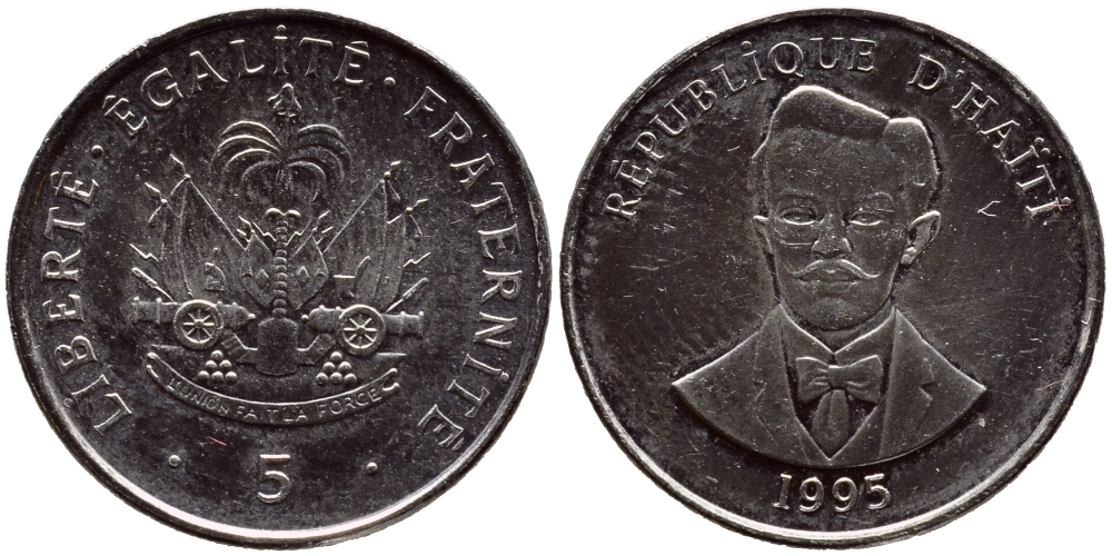 Гаити 5 сантимов 1995 Шарлемань Перальт KM 154а сталь плакированная никелем UNC 4609-113