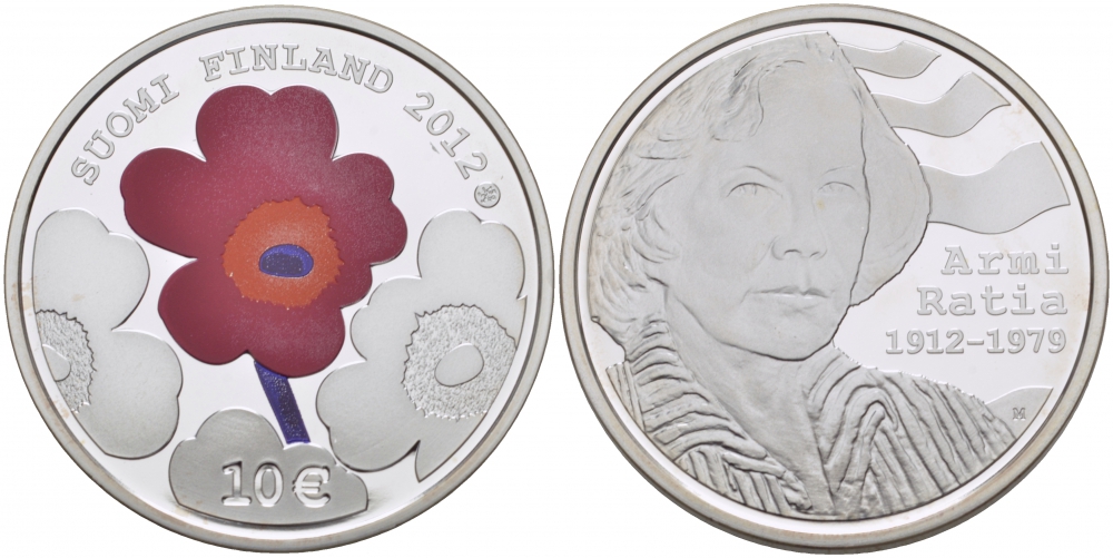 Финляндия 10 евро 2012 Арми Ратия (1912-1979), эмаль KM 188 серебро PROOF 11-098-22