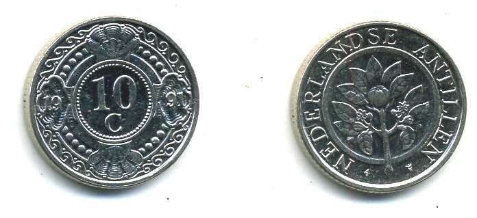 Нидерландские Антилы 10 центов 1991 Беатрикс (1980-2013) KM 34 никелированная сталь 46-1163