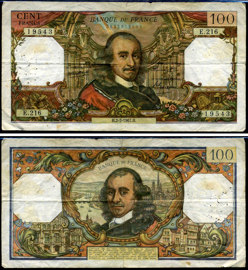 Франция 100 франков 1967 Pick 149 b бумага 7457-26-1-1