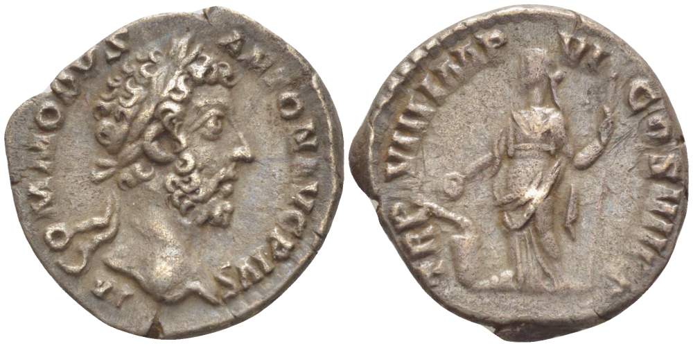 Римская Империя денарий 183 Коммод, M COMMODVS ANTON AVG PIVS, бюст императора / TR P VIII IMP VI COS IIII P P, Салюта, богиня Здоровья, Рим, 3,08 гр RIC 66 серебро 1073-18-74