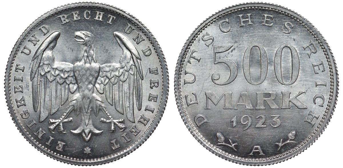 Германия 500 марок 1923 А KM 36, J.305 алюминий UNC 4587-441