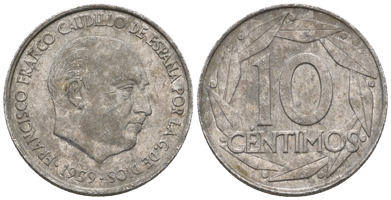Испания 10 сентимо 1959 Франсиско Франко (1939-1975) KM 790 алюминий 4609-1111