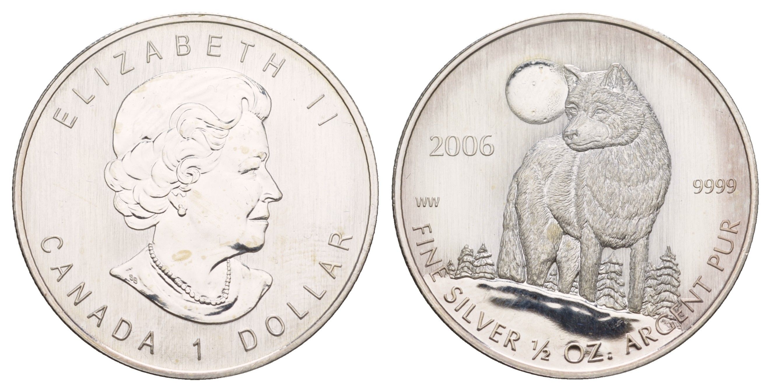 Канада 1 доллар 2006 Волк KM 718 серебро BU 413-4431
