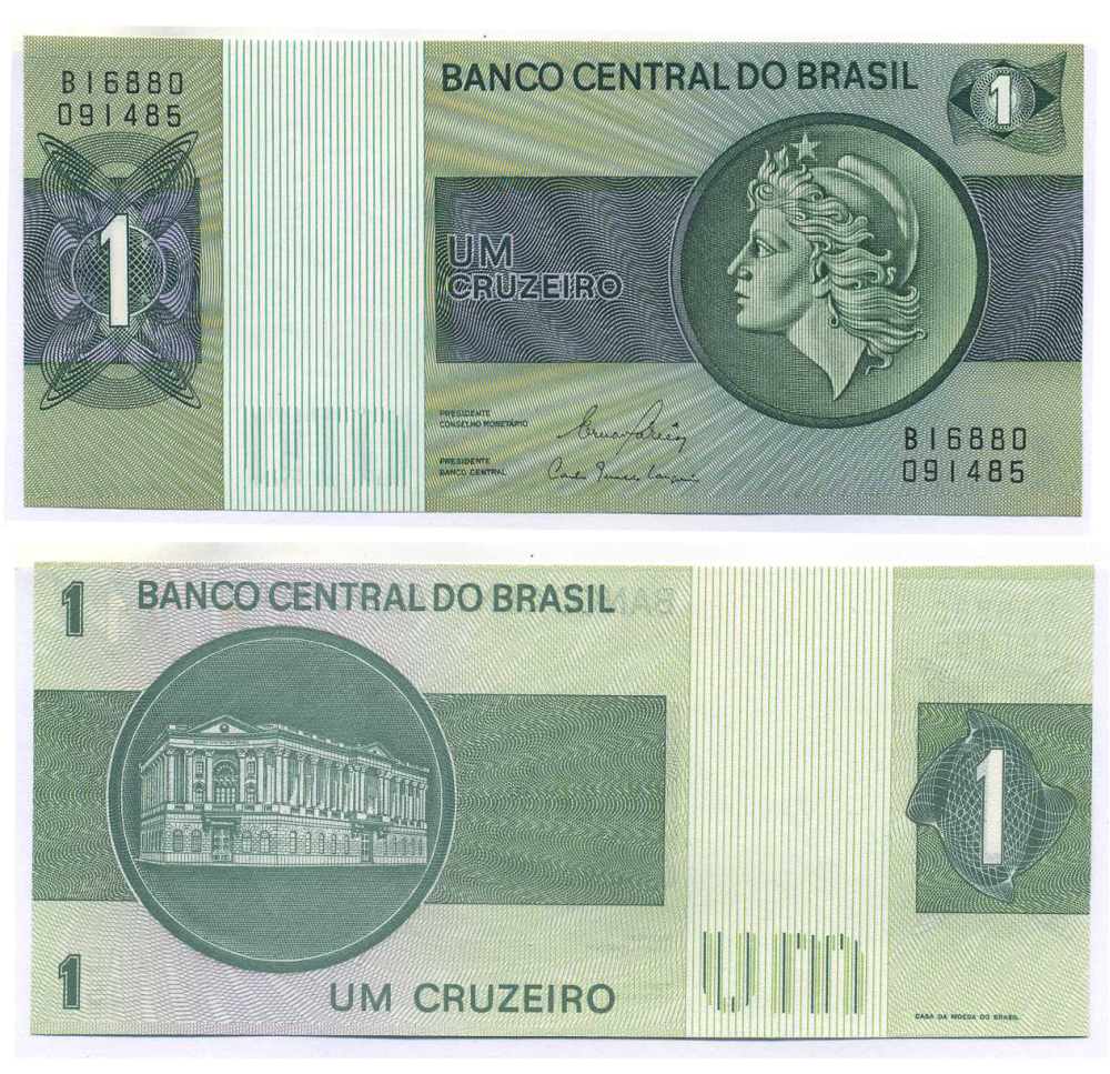 БРАЗИЛИЯ 1 КРУЗЕЙРО 1980 СЕРИЯ В 16880, ПОДПИСЬ 20, ГОЛОВА СВОБОДЫ Pick 191Ас бумага 8595-27-3-1