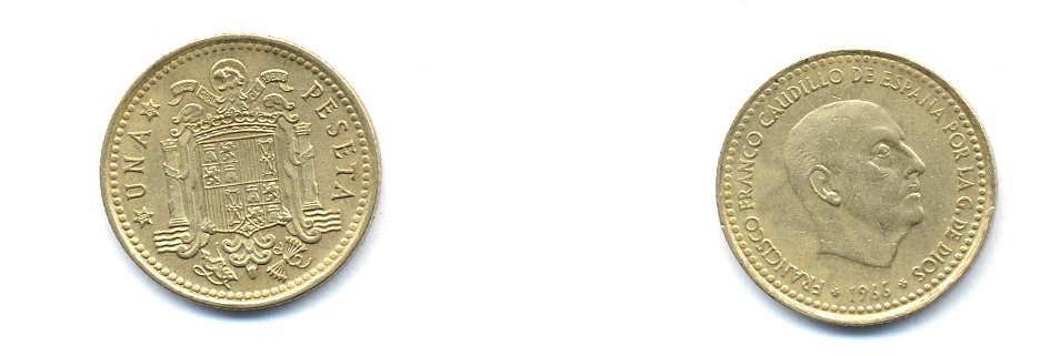 ИСПАНИЯ 1 ПЕСЕТА 1966 (68) ХУАН КАРЛОС I (1975-) KM 796 алюминиевая бронза 54-556