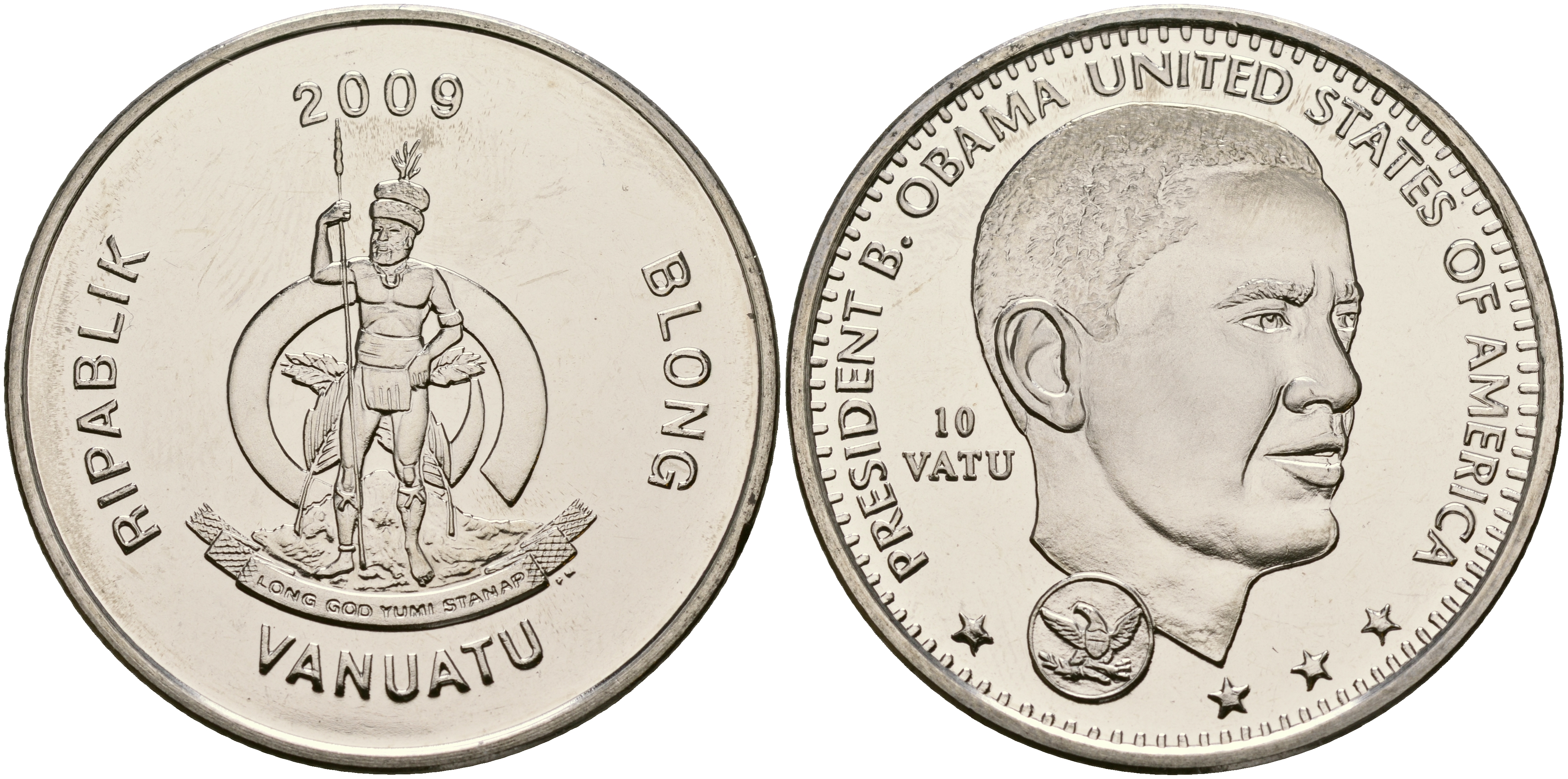Вануату 10 вату 2009 президент Обама KM 51 медно-никель UNC 118-315