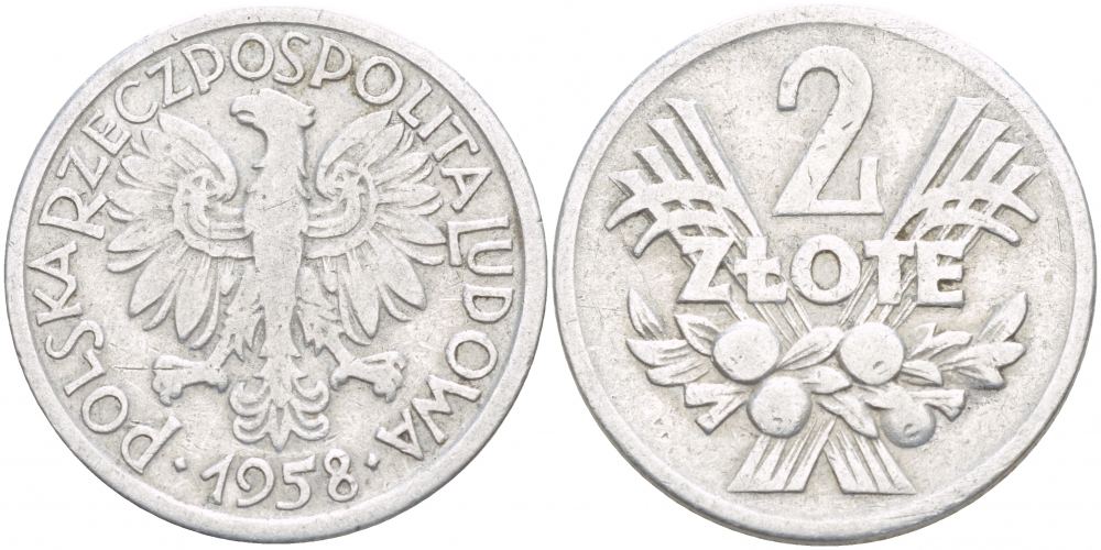 Польша 2 злотых 1958 MW KM 46, Parchimowicz 216a алюминий 4539-822