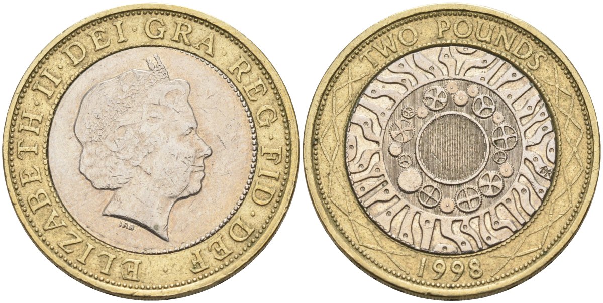 Великобритания 2 фунта 1998 Елизавета II (1952-2022) KM 994, Spink 4570 (K9) (K9) биметалл 81-1033