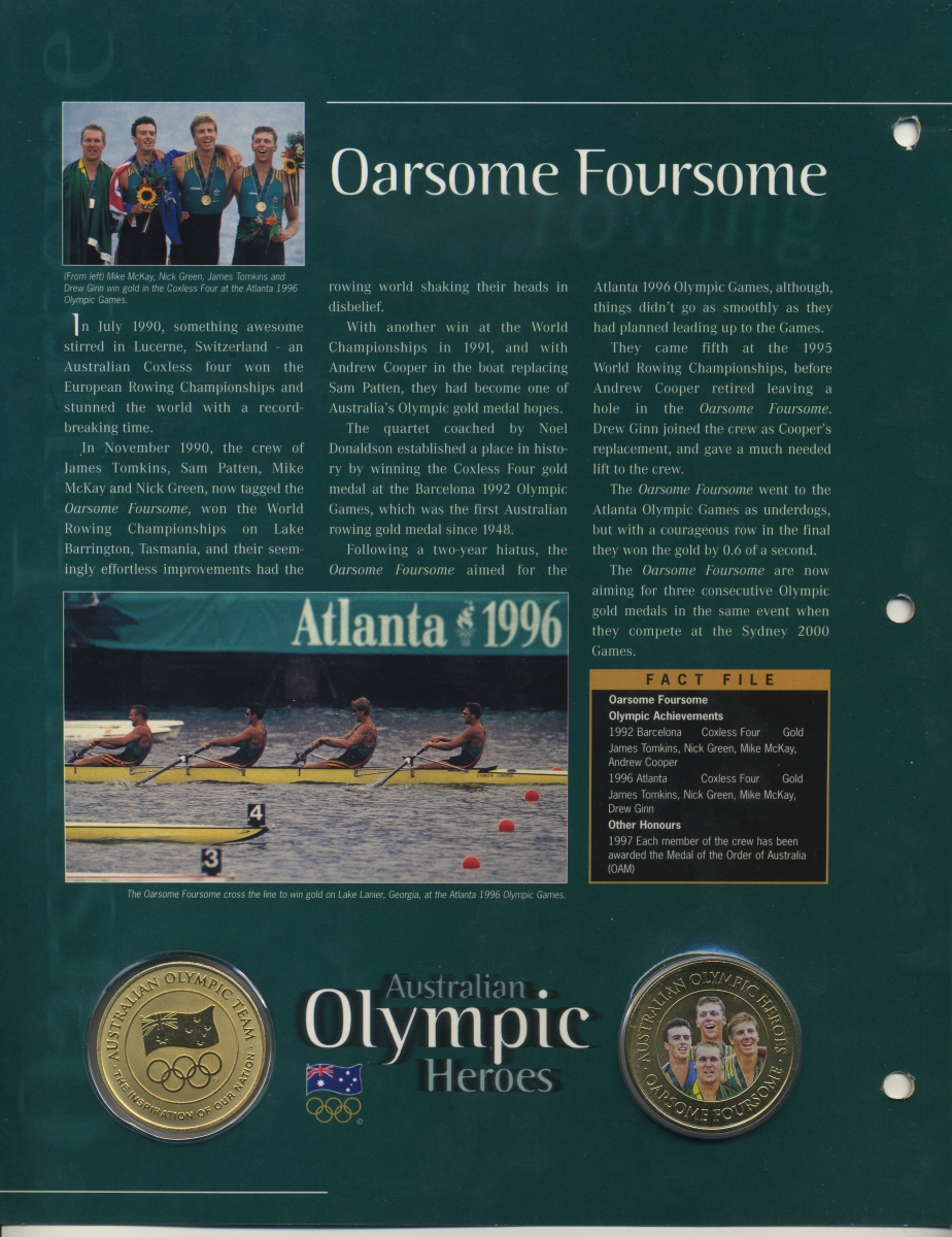 Австралия набор медалей олимпийские герои Австралии 1987 Бетти Катберт, Херб Эллиот, Эдвин Флэк, команда гребли 1992 и 1996, Дон Фрейзер, Шейн Гоулд, Марджори Джексон, Сьюзан О'Нил, Кирен Перкинс, Джиллиан Ролтон, Мюррей Роуз 14-01-01-09