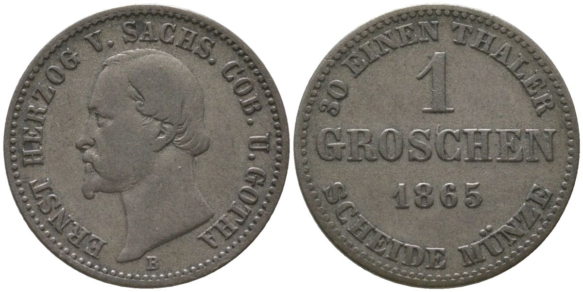 Саксен-Кобург-Гота 1 грош 1865 Эрнст II (1844-1893) KM 139 серебро    1531-934