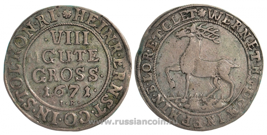 Штольберг-Вернигероде 8 гутергрошей 1674 IB, Генрих Эрнст Friederich 1214 ff, Slg. Friederich 697 ff серебро 00-000-00