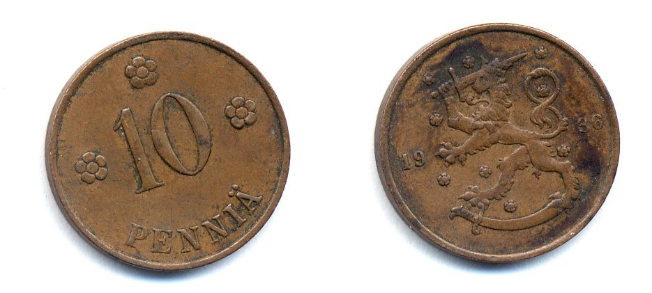 Финляндия 10 пенни 1936 республика (1918-1962) KM 24 медь 51-5517