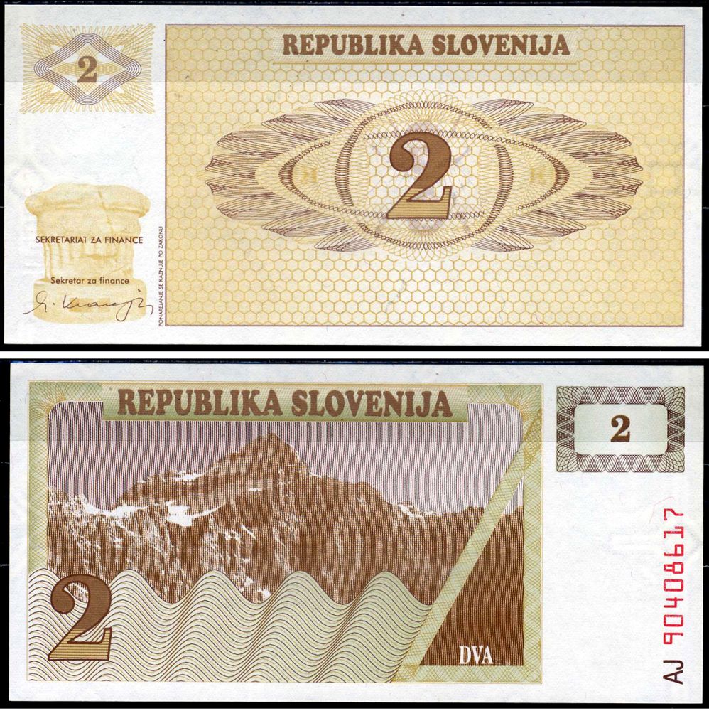 Словения 2 толара 1990 Pick 2 a бумага UNC (пресс) 8603-25-2-2
