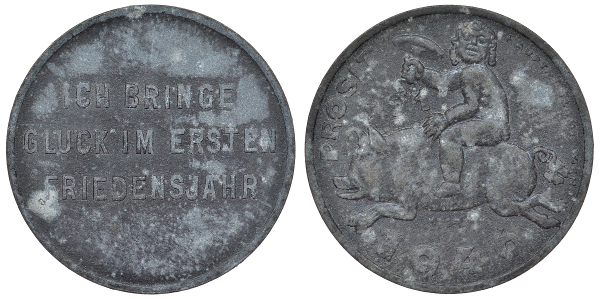 Австрия жетон 1946 удачи в первом году свободы, ребенок с клевером на санках цинк 4121-142