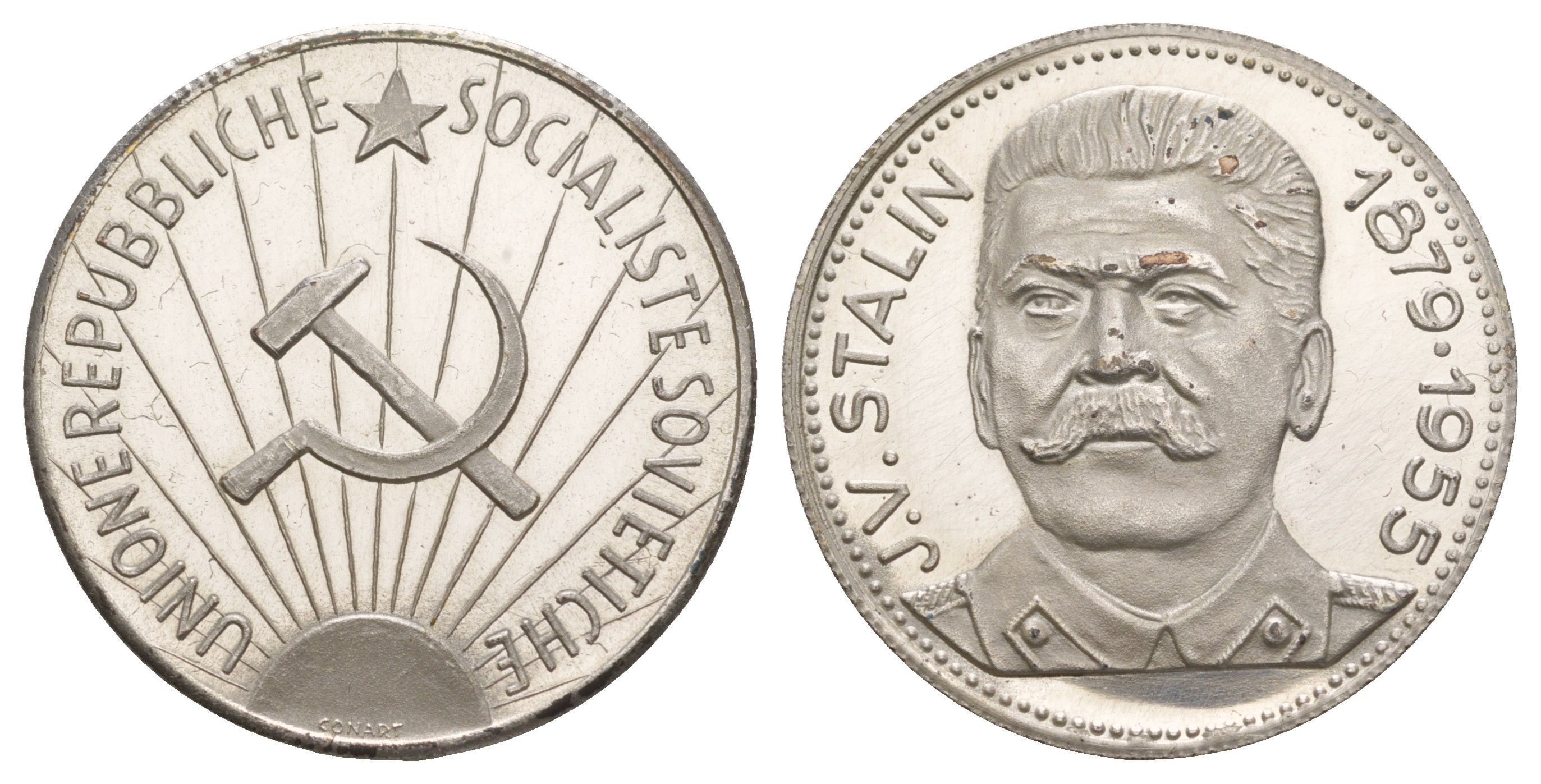 Италия медаль "Иосиф Сталин" ND (1965-1970) Unione Republiche Socialiste Sovietiche, диаметр 35 мм, вес 13,9 гр сталь плакированная серебром PROOF 4653-623