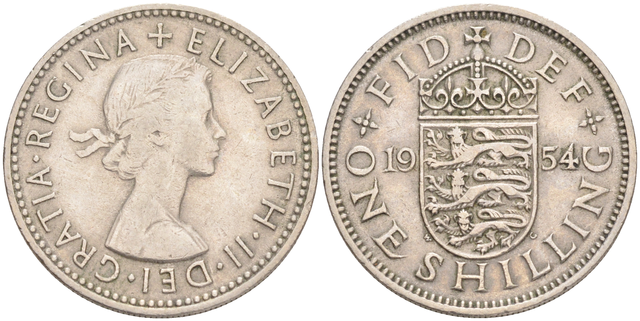 Великобритания 1 шиллинг 1954 Елизавета II (1952-2022), Английский герб KM 904, Spink 4147 медно-никель 4556-621