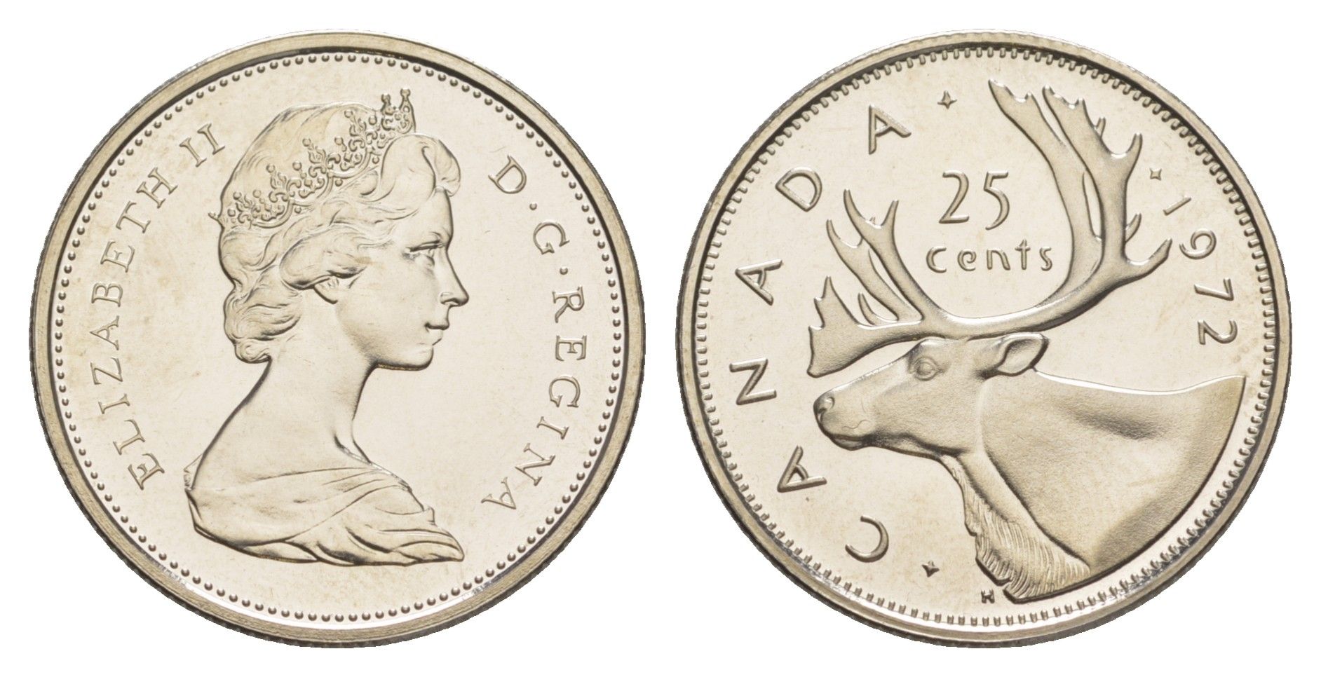 Канада 25 центов 1972 Елизавета II (1952-2022), олень KM 62b никель BU 4541-945