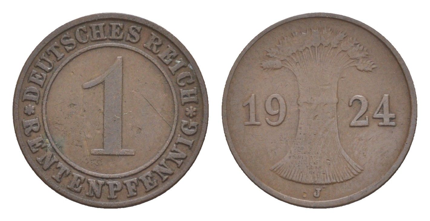 Германия 1 рентенпфенниг 1924 J KM 30, J. 306 бронза 4644-1026