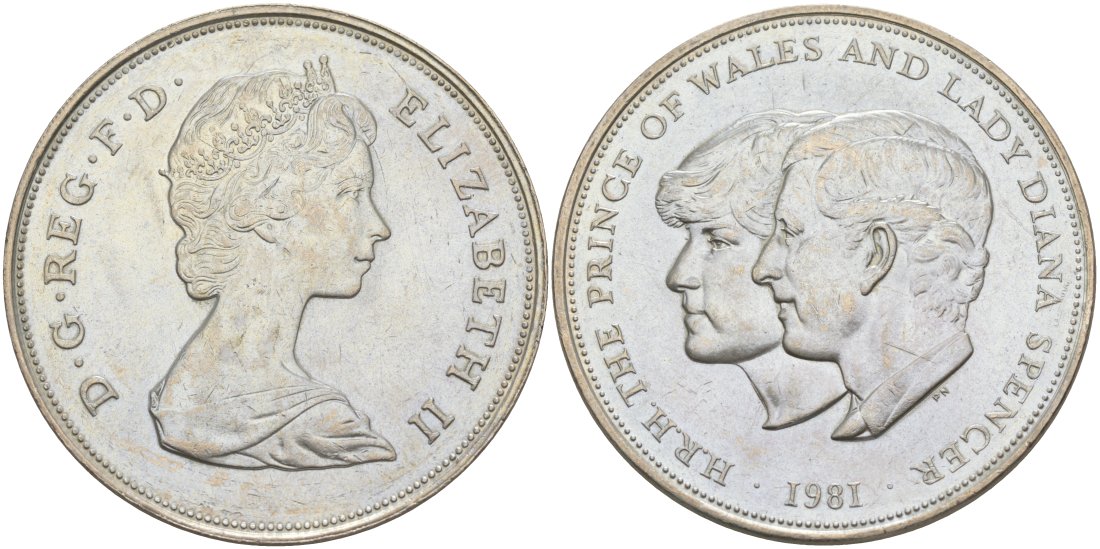 Великобритания 25 пенсов 1981 Королевская свадьба принца Чарльза и леди Дианы, Елизавета II (1952-2022) KM 925, Spink 4229 медно-никель 107-631