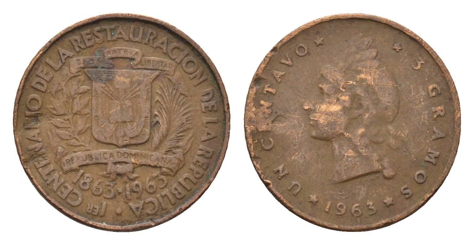 Доминиканская Республика (Доминикана) 1 сентаво 1963 100 лет восстановлению Республики KM 25 бронза 4674-958