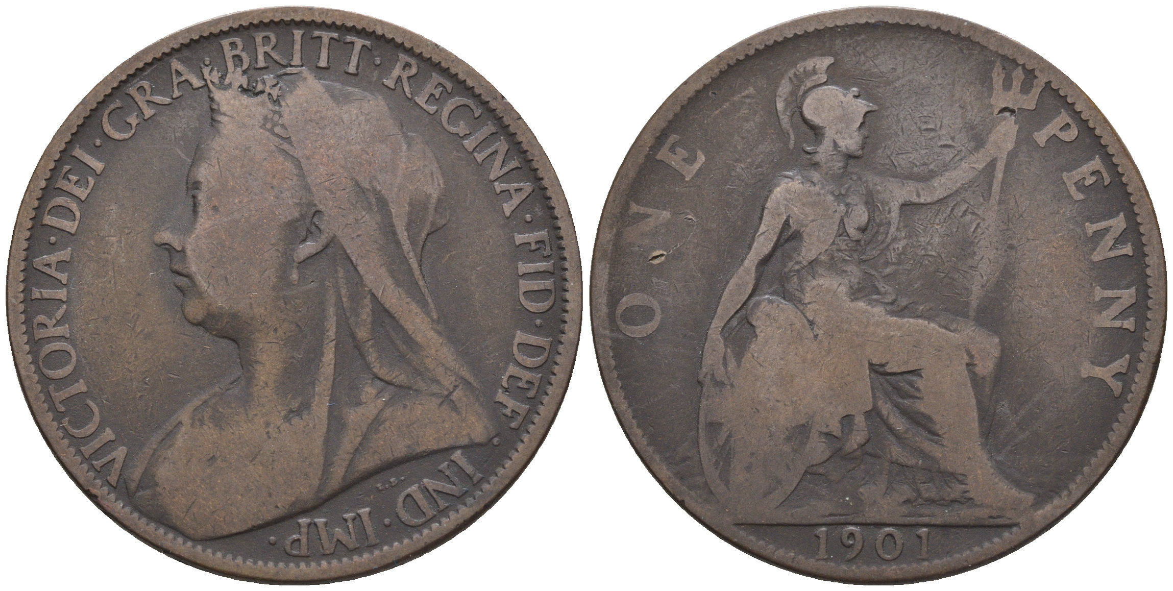 Великобритания 1 пенни 1901 Виктория (1837-1901) KM 790 Spink 3961 бронза 4607-1013